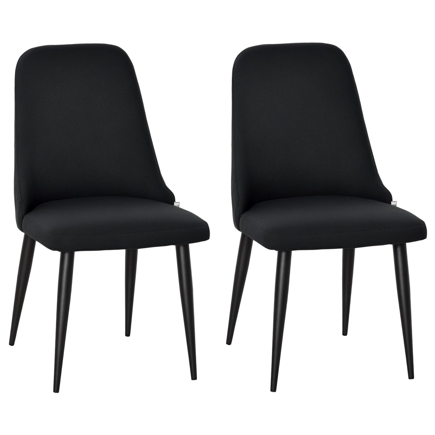 Modern Dining Chair Set of 2, Fabric Upholstered Side Chairs for Kitchen Living Room with Metal Legs, Black