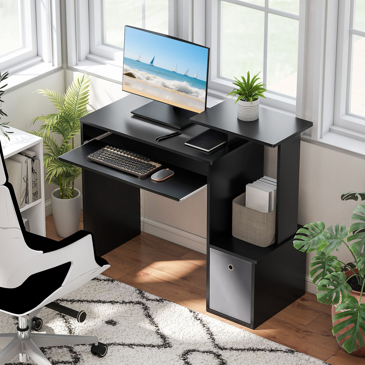 Computer Desk with Sliding Keyboard Tray Storage Drawer Shelf Home Office Workstation Black