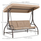 Convertible Patio Swing Bed with Canopy and Cushions, 3 Seater Porch Swing for Outdoor, Backyard, Garden, Khaki