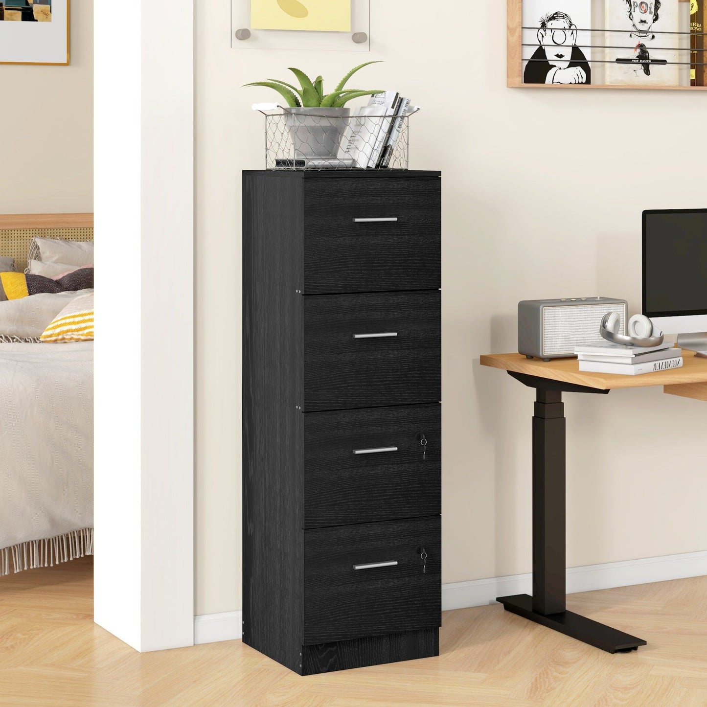 4-Drawer Vertical Filing Cabinet with Lock - Black