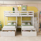 Full Over Twin Bed with Storage Drawers, Sturdy Pine Wood Frame, Twin Triple Bunk Bed with Guardrails, 115" L x 76" W x 64.5" H, White