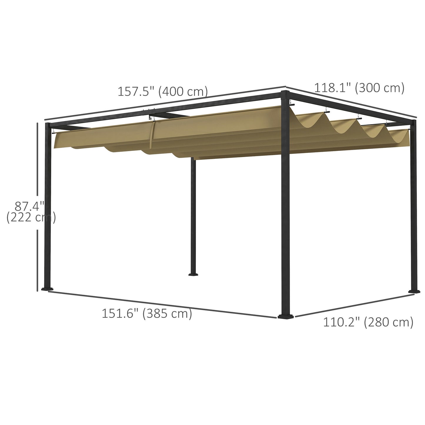 13' x 10' Patio Pergola with Retractable Canopy, Outdoor Sun Shelter, Yard Shade, Khaki