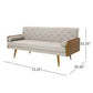 Mid-Century Modern Tufted Fabric Sofa with Rolled Accent Pillows, Daybed with Gold Tipped Rubberwood Legs, 72'' L x 30.5'' W x 32'' H, Beige