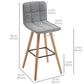 Modern Bar Stools Set of 2, 38" Upholstered Kitchen Island Stool with Solid Wood Legs, Grey