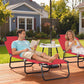 Outdoor Folding Lounge Chair, Steel Tanning Chair with Reclining Back, Breathable Mesh for Beach, Yard, Patio, Red