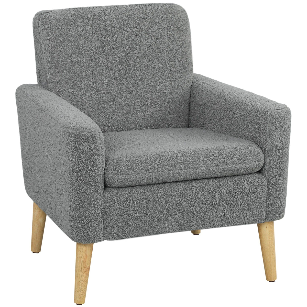 Upholstered Accent Armchair with Wood Legs - Grey