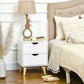 Modern Bedside Table, Nightstand with 2 Drawers and Pine Wood Legs for Bedroom, Living Room, White