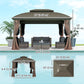 10' x 12' Hardtop Gazebo Canopy with Double Roof, Netting and Curtains for Garden, Backyard, Deck, Coffee
