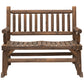 2-Person Wood Patio Rocker, Outdoor Rocking Chair, Porch Rocking Bench with Slat Back and Seat, Carbonized Colour
