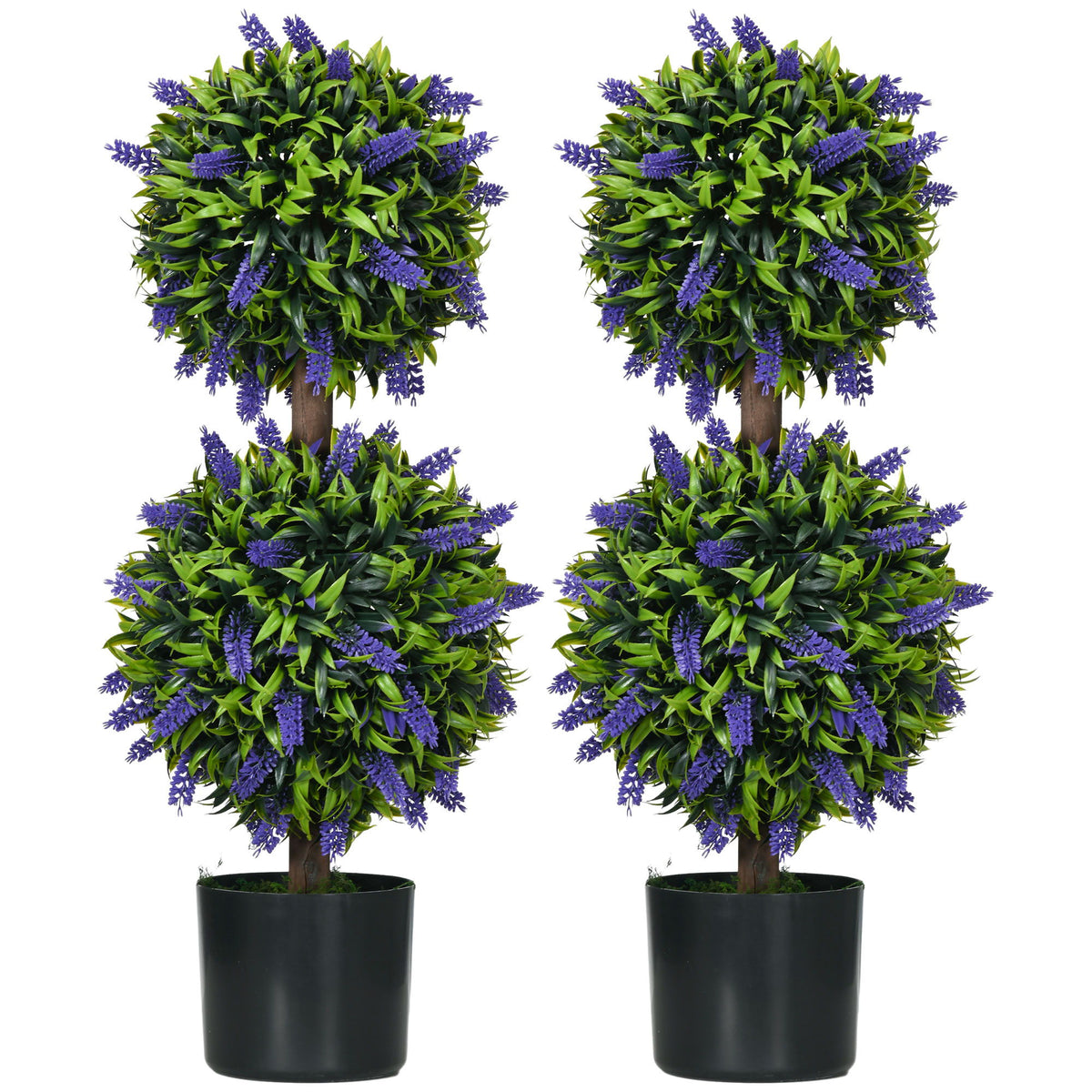 2.3ft Set of 2 Artificial Plants, Lavender Flowers Ball Trees with Pot, for Home Indoor Outdoor Decor