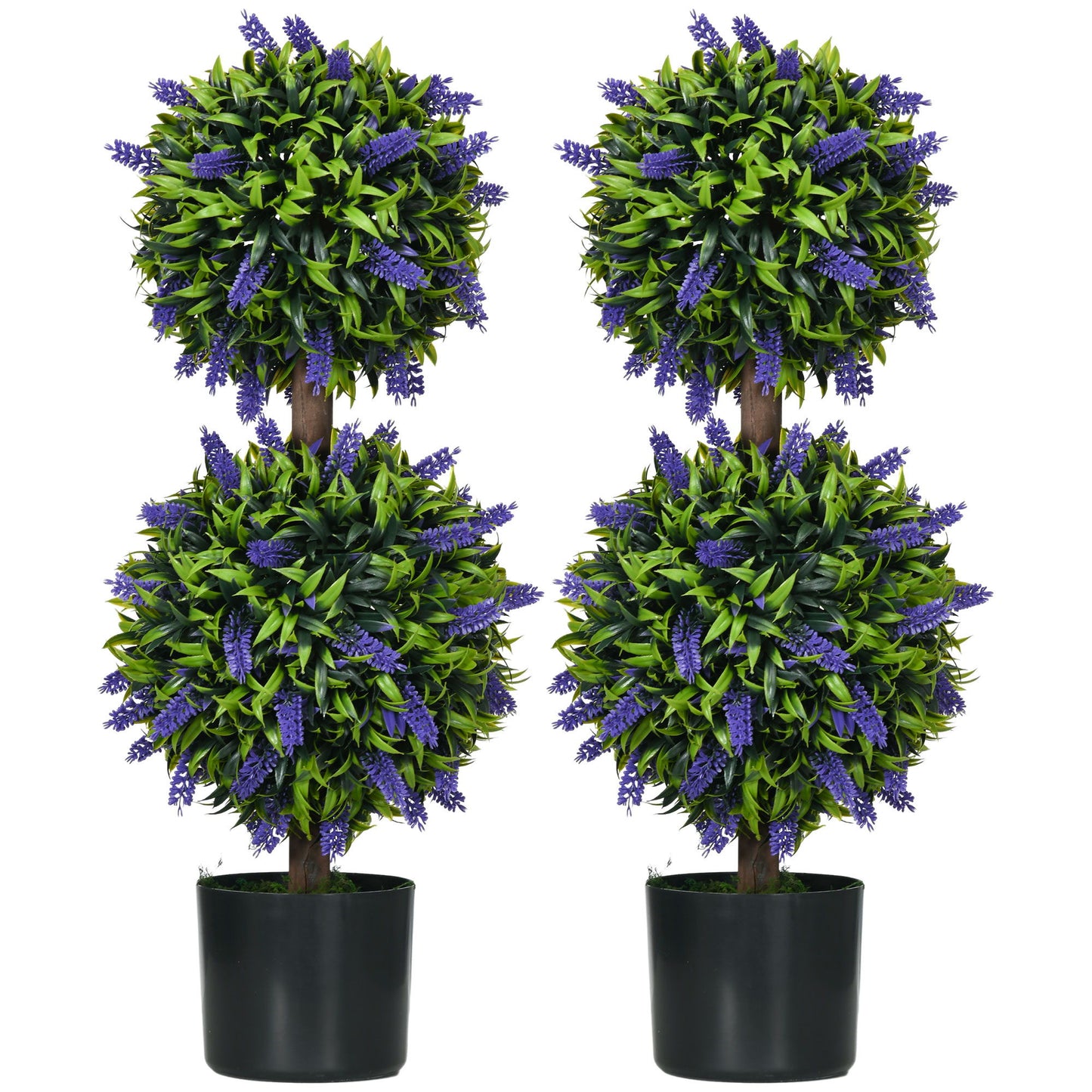 2.3ft Set of 2 Artificial Plants, Lavender Flowers Ball Trees with Pot, for Home Indoor Outdoor Decor