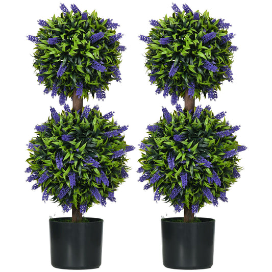 2.3ft Set of 2 Artificial Plants, Lavender Flowers Ball Trees with Pot, for Home Indoor Outdoor Decor