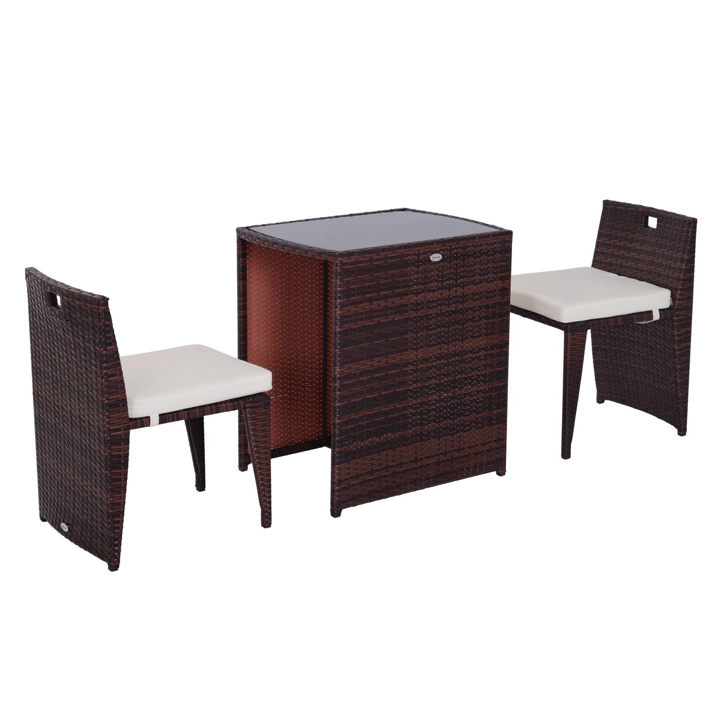3 Pieces Wicker Patio Dining Set Outdoor Furniture Set with Removable Cushions, Glass Top Dining Table, PE Rattan Conversation Set for Garden Poolside, Cream White