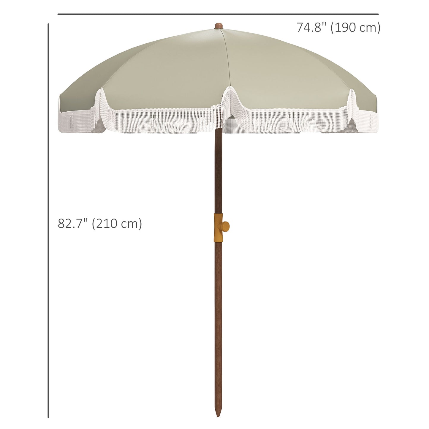 6.2' Beach Umbrella for Travel, Vent, Ruffles, Carry Bag, Portable Outdoor Umbrella for Garden, Light Green