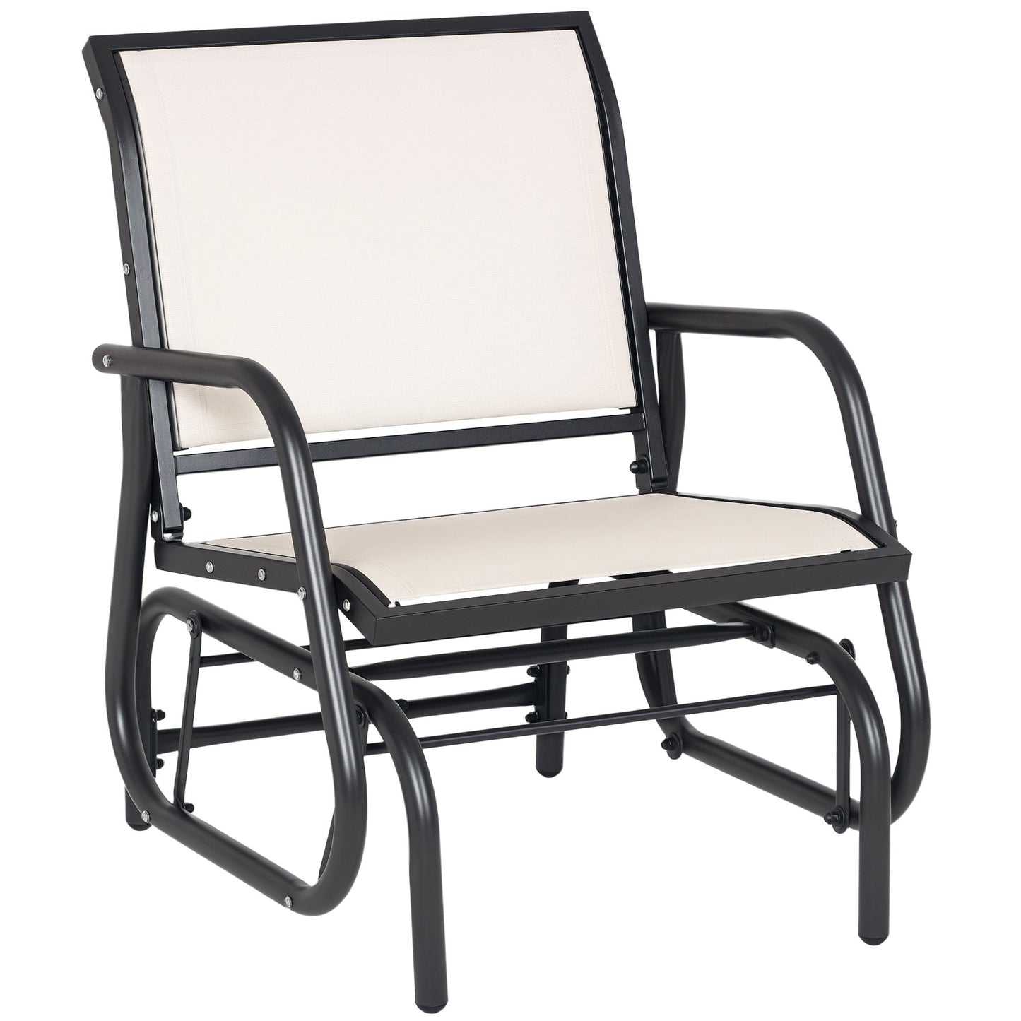 Patio Glider Outdoor Glider Chair with Breathable Mesh Seat & Backrest, Armrests and Metal Frame, Cream White