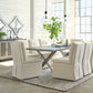 Krystanza - 9 Pc. - Dining Room Table, 8 Oatmeal Side Chairs - Weathered Gray