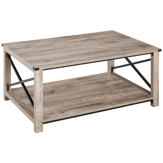 Industrial Coffee Table with Storage Shelf