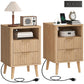 Nightstands Set of 2, Modern Bedside Tables with Charging Station, 2 Drawers and Open Shelf, Oak