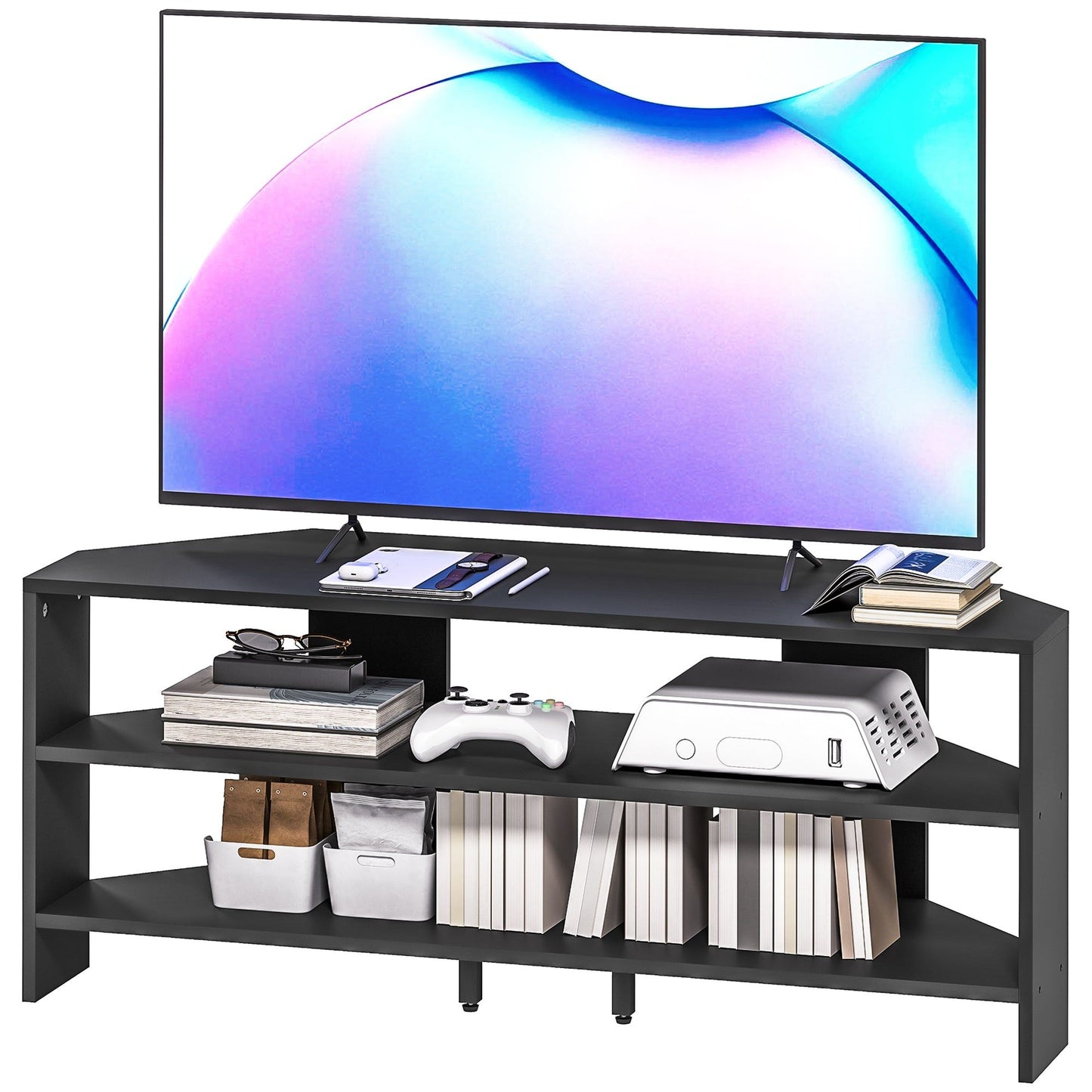 Corner TV Stand for 47" TV with Open Shelves - Black