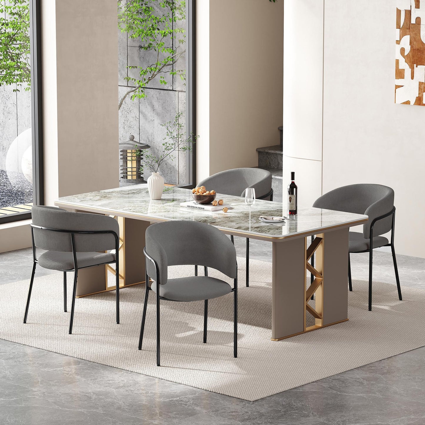 4-Piece Corduroy Side Chair Set with Ergonomic Curved Back, Modern Lounge Chair Set for Living Room, 30.5" L x 21.5" W x 19.5" H, Grey