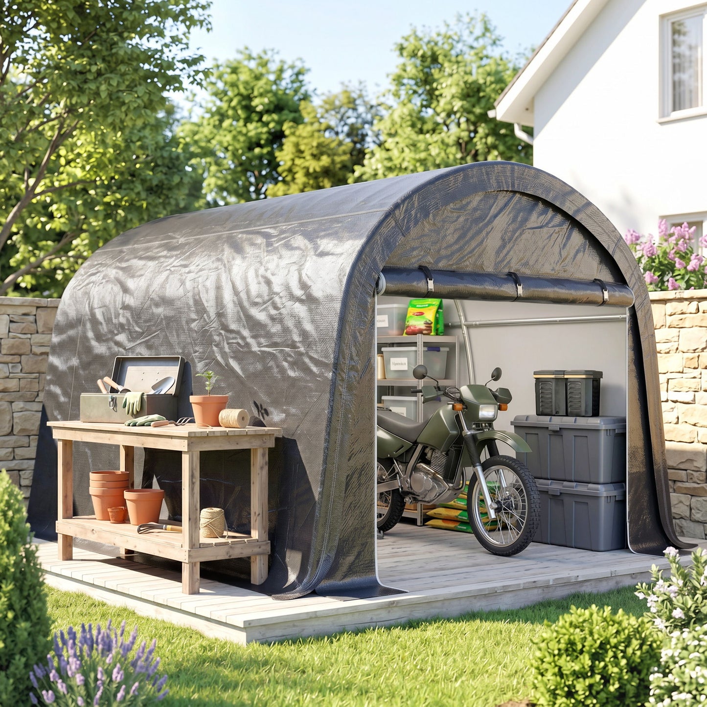 10' x 10' Outdoor Storage Tent, Heavy Duty and Waterproof Portable Shed for Bike, Motorcycle & Garden Tools