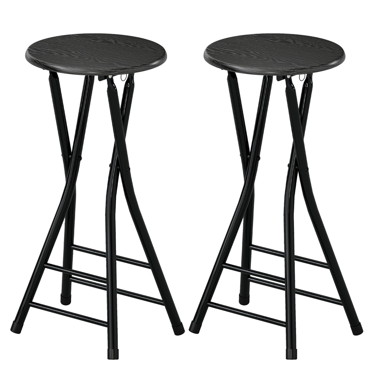 Set of 2 Foldable Barstools, Counter Height Bar Stools with Footrest and Steel Legs for Kitchen Island, Black