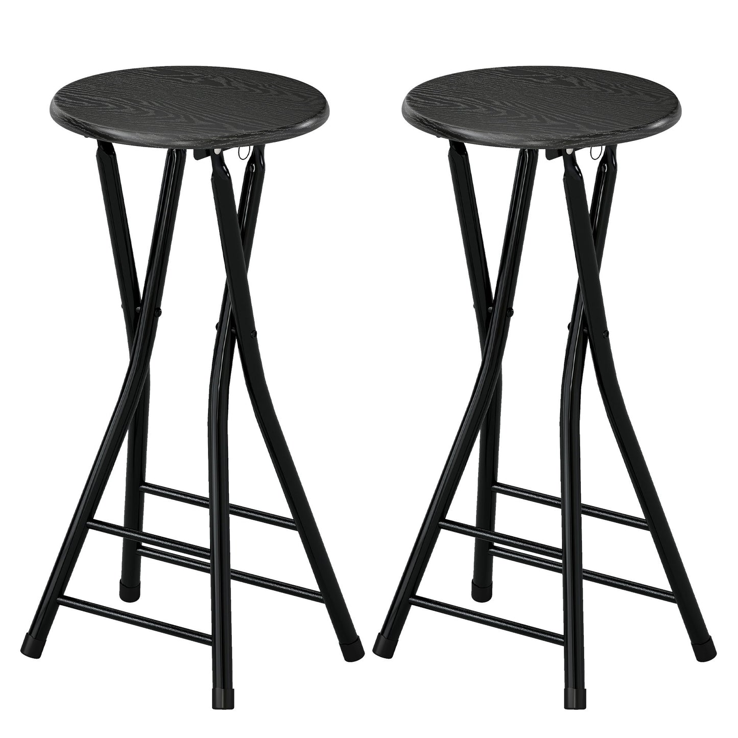 Set of 2 Foldable Barstools, Counter Height Bar Stools with Footrest and Steel Legs for Kitchen Island, Black