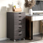 7-drawer Vertical File Cabinet for Home Office, Storage Cabinet with Wheels, 18.7"x15.6"x35.4", Grey Wood Grain