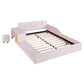 Full Size Upholstered Bed with Built-in Bedside Desk and Round Stool, Solid Bedboard with Plywood & MDF Frame, 80'' L x 68'' W x 29'' H, Pink