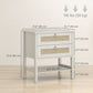 Set of 2 Boho Bedside Tables, Rattan Nightstands with 2 Drawers, Storage Shelf, End Side Tables for Bedroom, White Oak