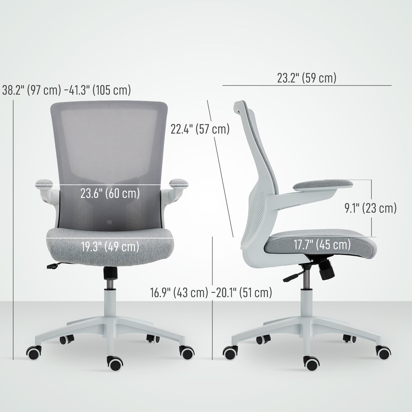 Ergonomic Office Chair, Swivel Desk Chair with Adjustable Lumbar Support and Height, Flip-up Armrests, Wheels, Grey