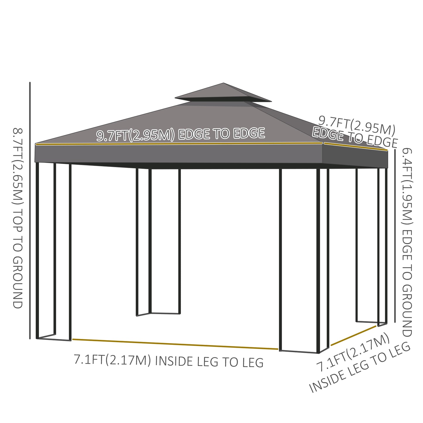 10' x 10' Patio Gazebo Outdoor, Canopy Shelter with Double-tier Roof, Pavilion Sidewalls for Garden Events, Brown