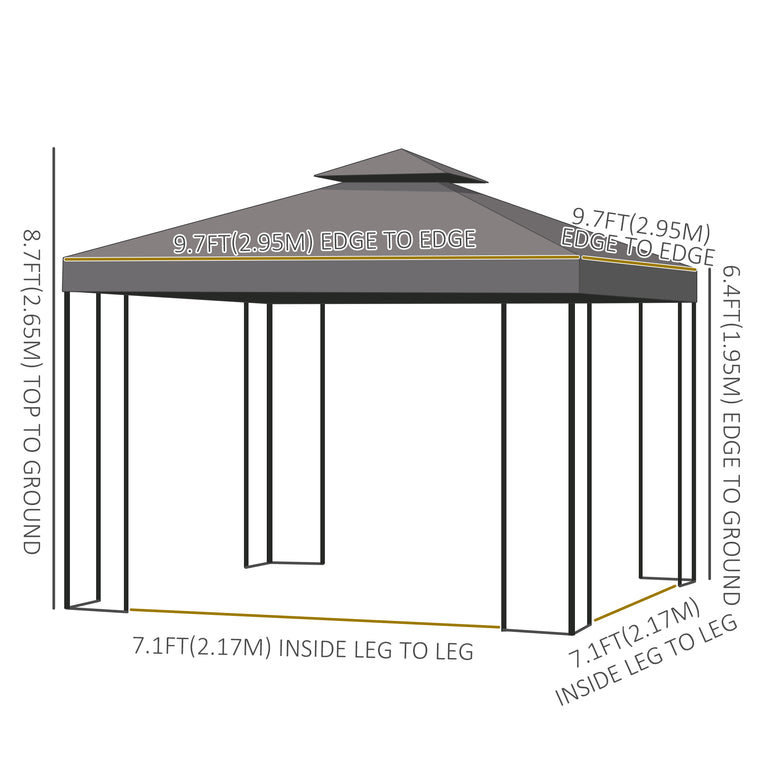 10' x 10' Brown Gazebo with Double-Tier Roof & Sidewalls