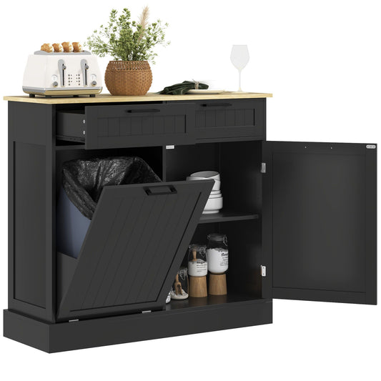 Tilt-Out Trash Cabinet with 2 Drawers - Black