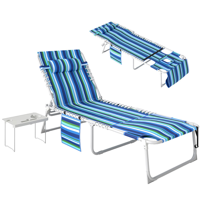 Tanning Chair with Face Hole and Side Table - Blue Stripe