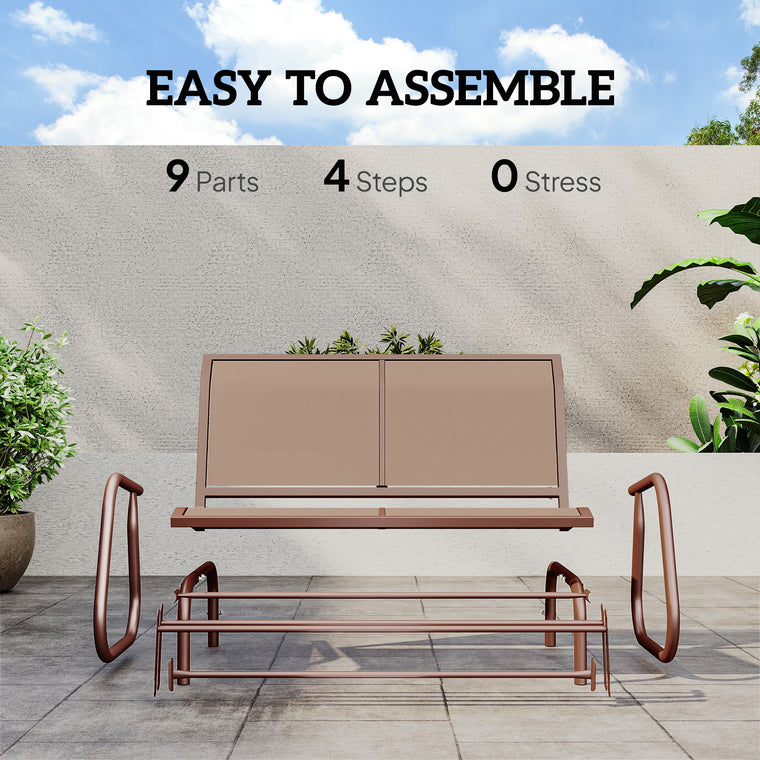 Coffee Brown Outdoor Glider Bench with Mesh Fabric