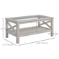 Farmhouse Coffee Table with Tempered Glass Table Top, 2-tier Center Table with Bottom Storage Shelf for Living Room, Bedroom