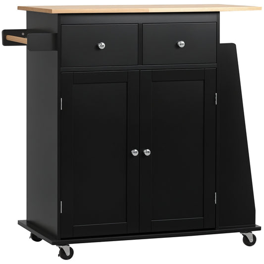 Rolling Kitchen Cart with Spice Rack - Black