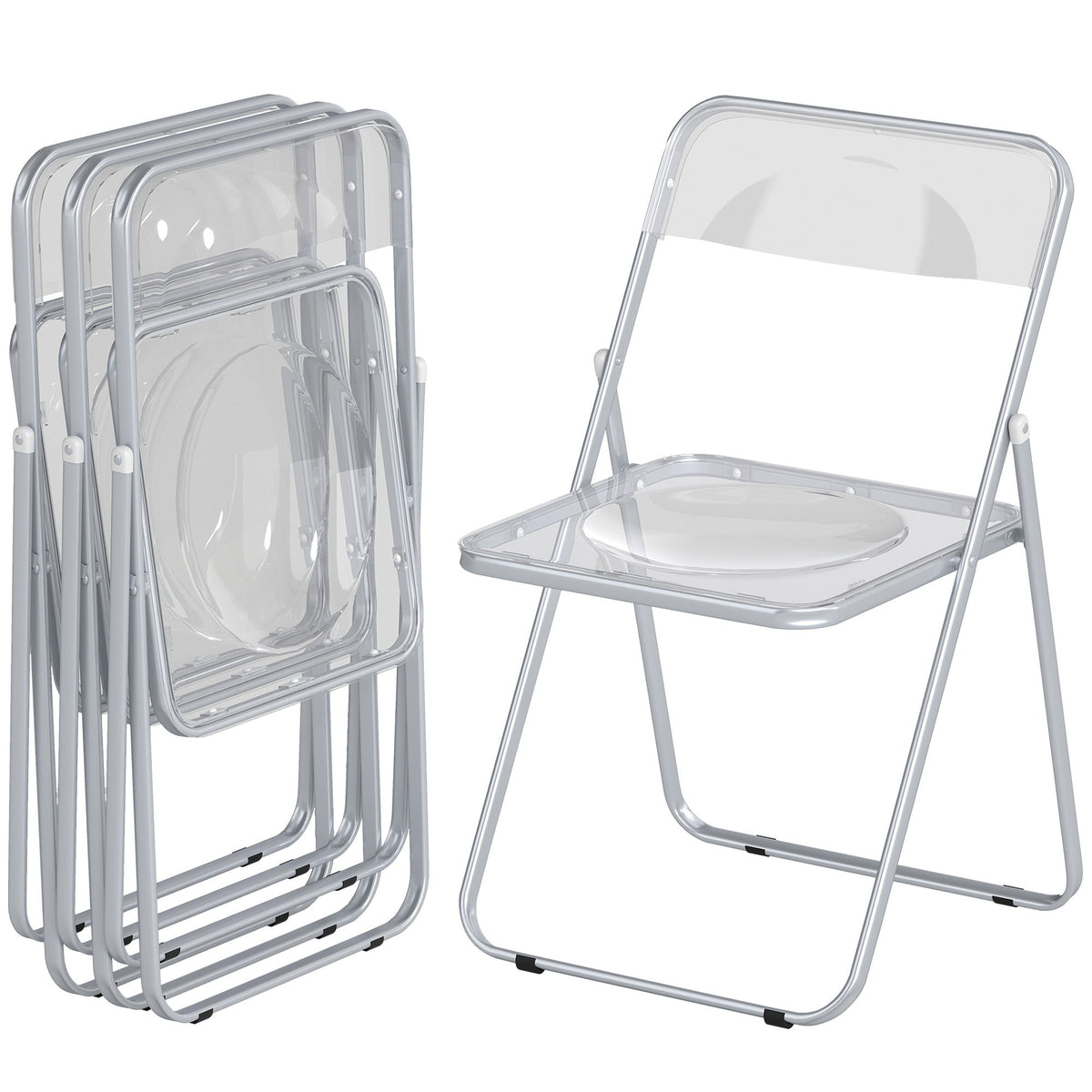 4 Pack Acrylic Foldable Chairs, Transparent Folding Chairs for Living Room, Home Office, Party, Clear