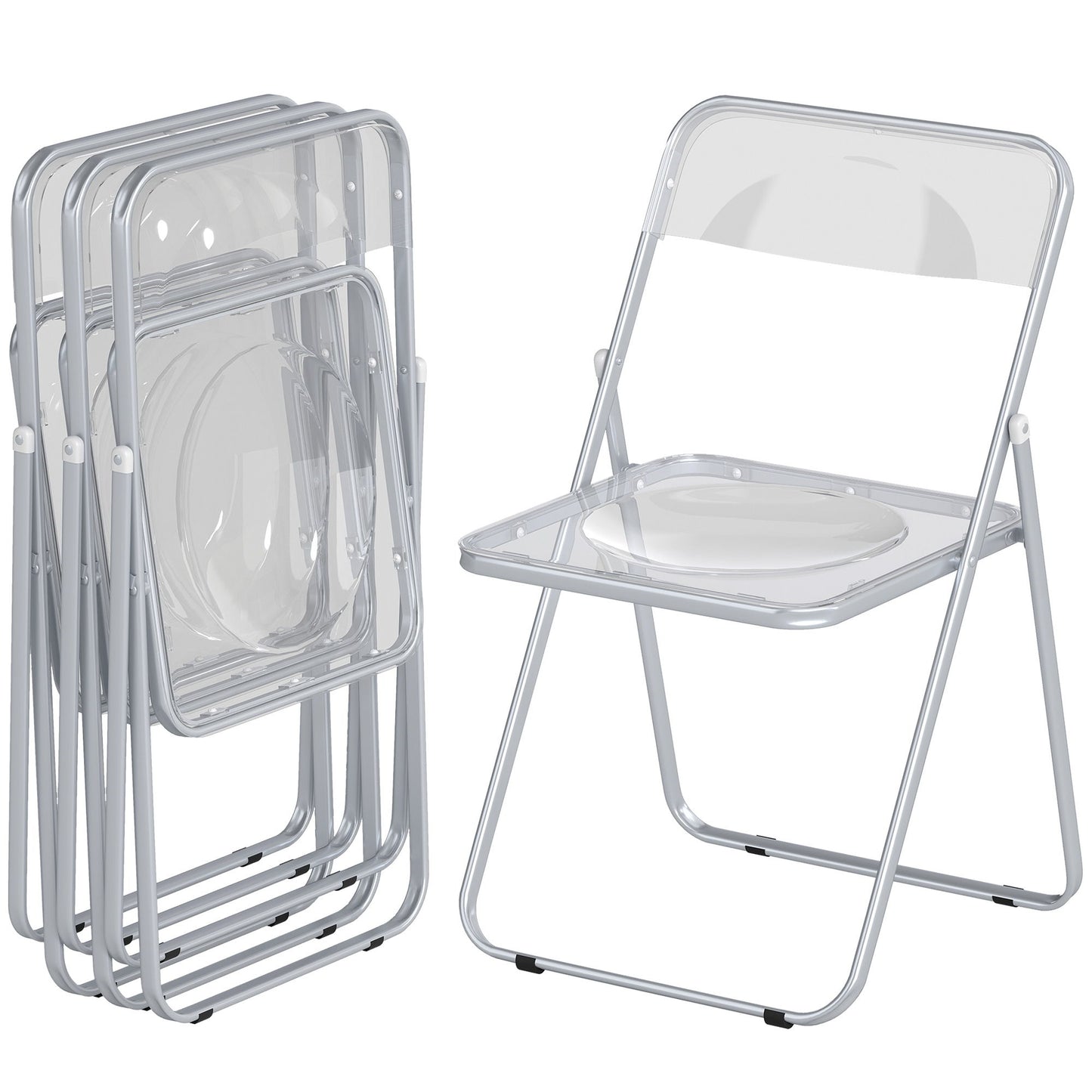 4 Pack Acrylic Foldable Chairs, Transparent Folding Chairs for Living Room, Home Office, Party, Clear