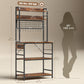 Kitchen Baker's Rack with Power Outlet and LED Light, 5-Tier Coffee Bar Station with 10 Hooks, Rustic Brown