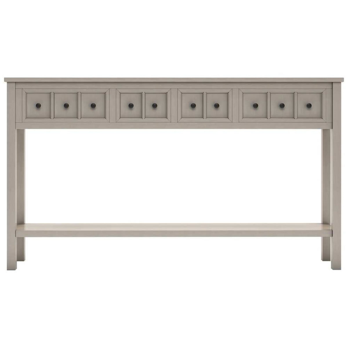 Rustic Entryway Console Table with Two Size Drawers, Bottom Shelf, Distressed Finish, Solid Timber Frame, 60" L x 11" W x 34" H, Gray