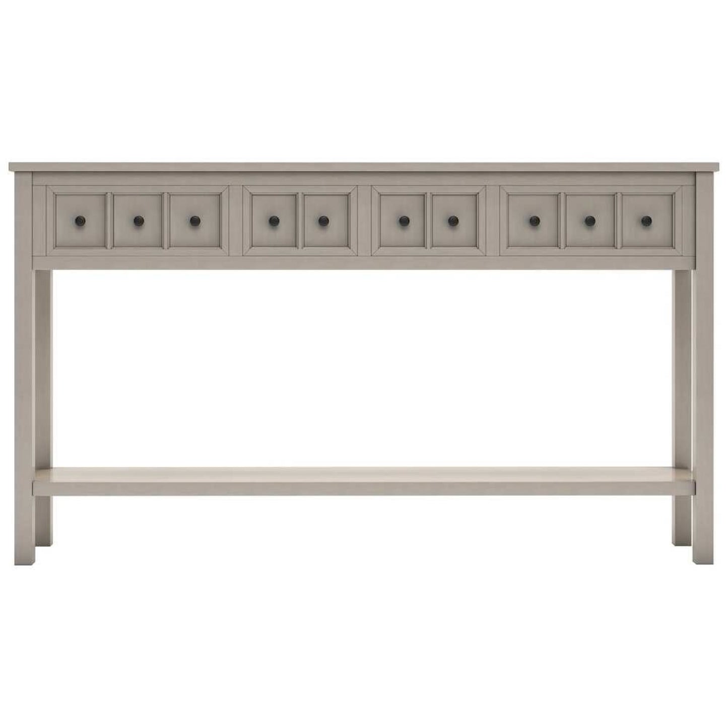 Rustic Entryway Console Table with Two Size Drawers, Bottom Shelf, Distressed Finish, Solid Timber Frame, 60" L x 11" W x 34" H, Gray