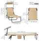 2 Piece Folding Outdoor Chaise Lounges, Pool, Sun, Tanning Chairs with Reclining Back, Sunshade for Beach, Patio, Tan