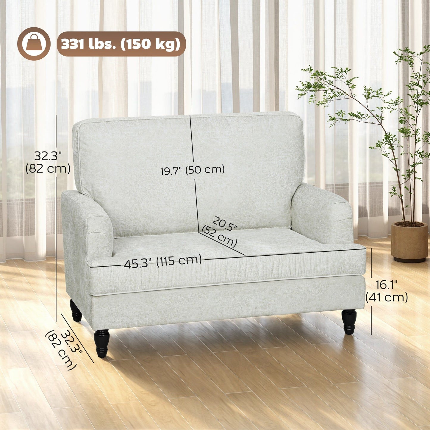 Leathaire Accent Armchair with Turned Legs - Cream White