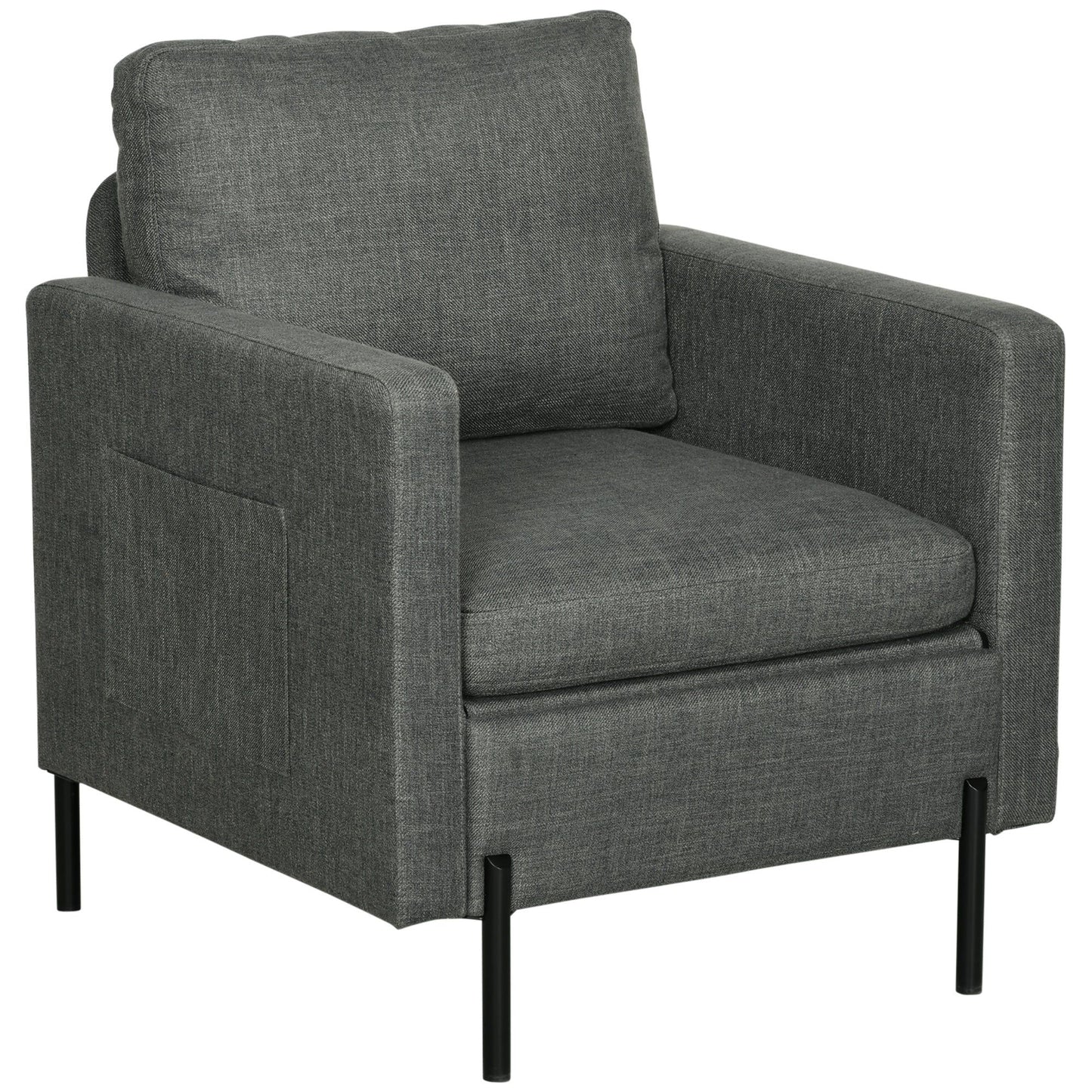 Fabric Accent Armchair with Side Pockets - Grey