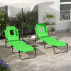 Folding Lounge Chair Set of 2, Reclining Beach Tanning Chair with Face Hole, Pillow, 4-Position Adjustable Flat Sun Lounger, Steel Frame for Outdoor Patio Pool, Green