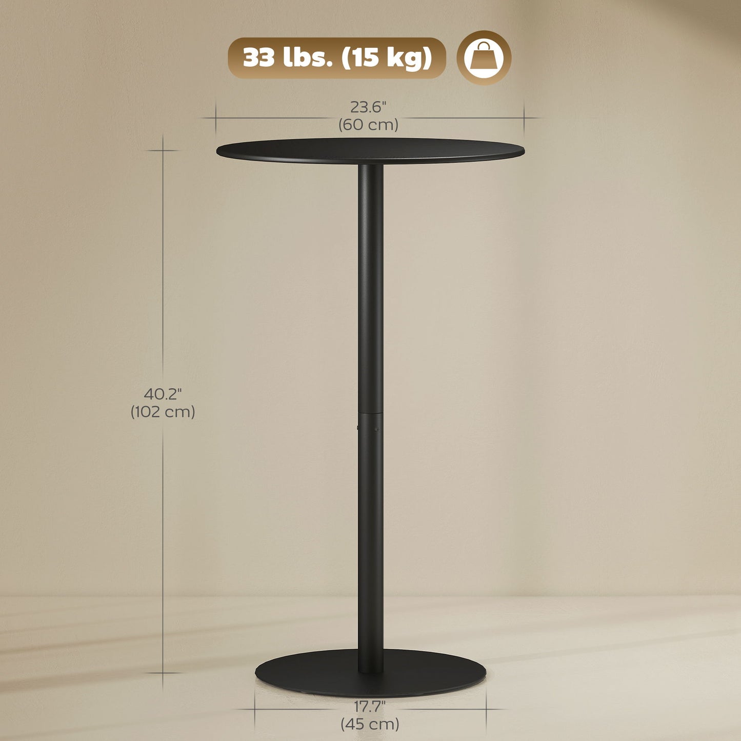 Round Bar Table for 2, Modern Pub Table with Steel Frame, Easy Assembly for Small Space Home Bar Cocktail Bistro, Black