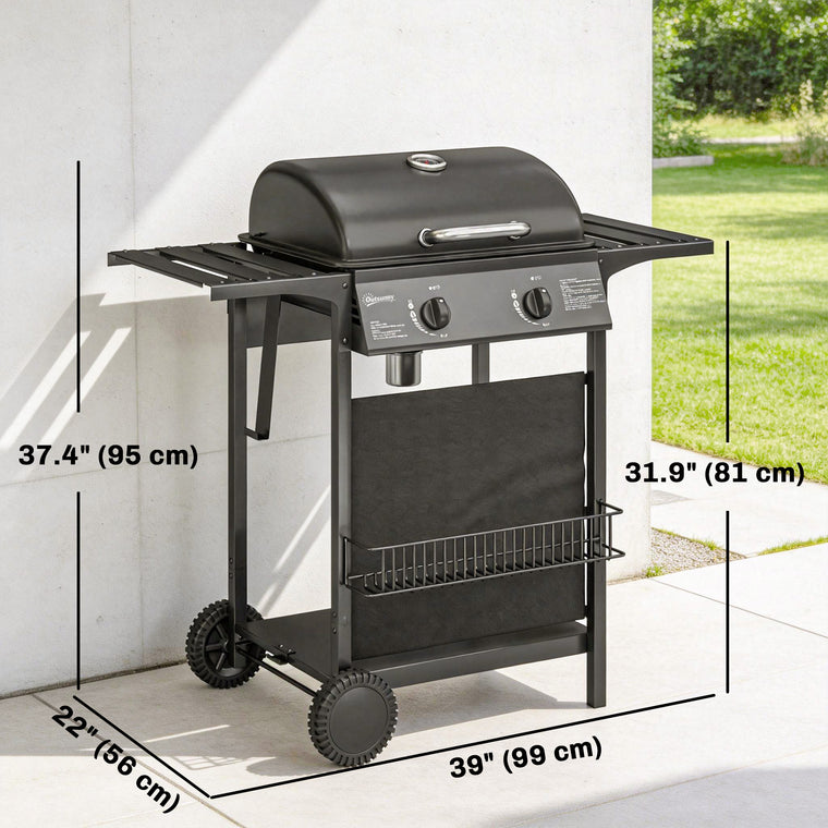 2-Burner Propane Gas Grill with Wheels and Warming Rack