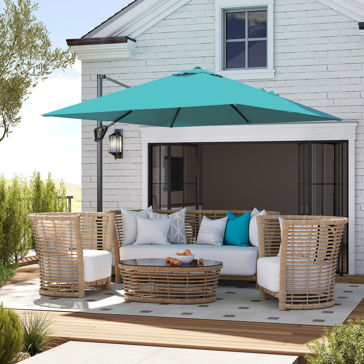 8'x8' Square Patio Hanging Offset Umbrella, Outdoor Cantilever Parasol w/ Cross Base, Blue